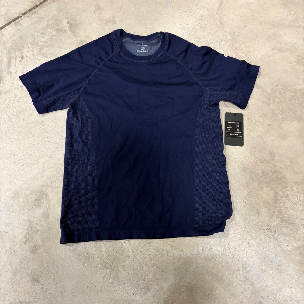 Fabletics Mens Training Day Tee Navy Blue Short Sleeve Athletic Shirt NWT Size L